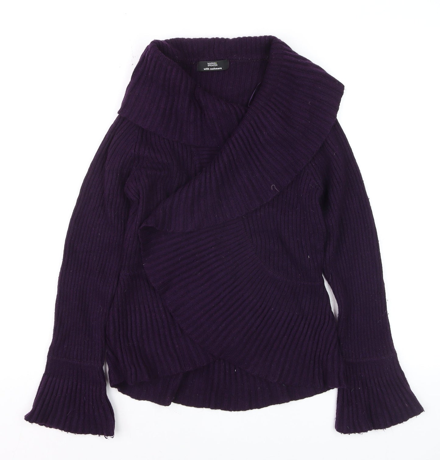 Marks and Spencer Women's Purple Wrap Cowl Neck Jumper Size 12