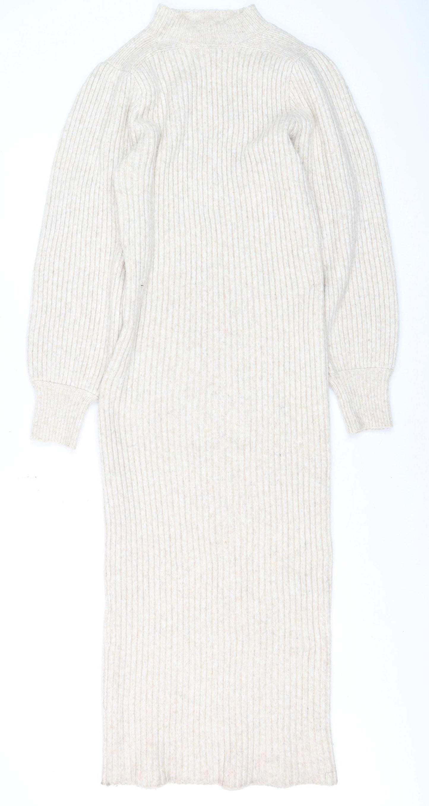 River Island Women Beige Knit Bodycon Midi Dress Size 14