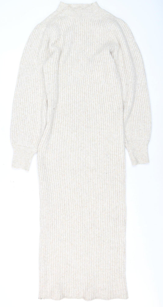 River Island Women Beige Knit Bodycon Midi Dress Size 14