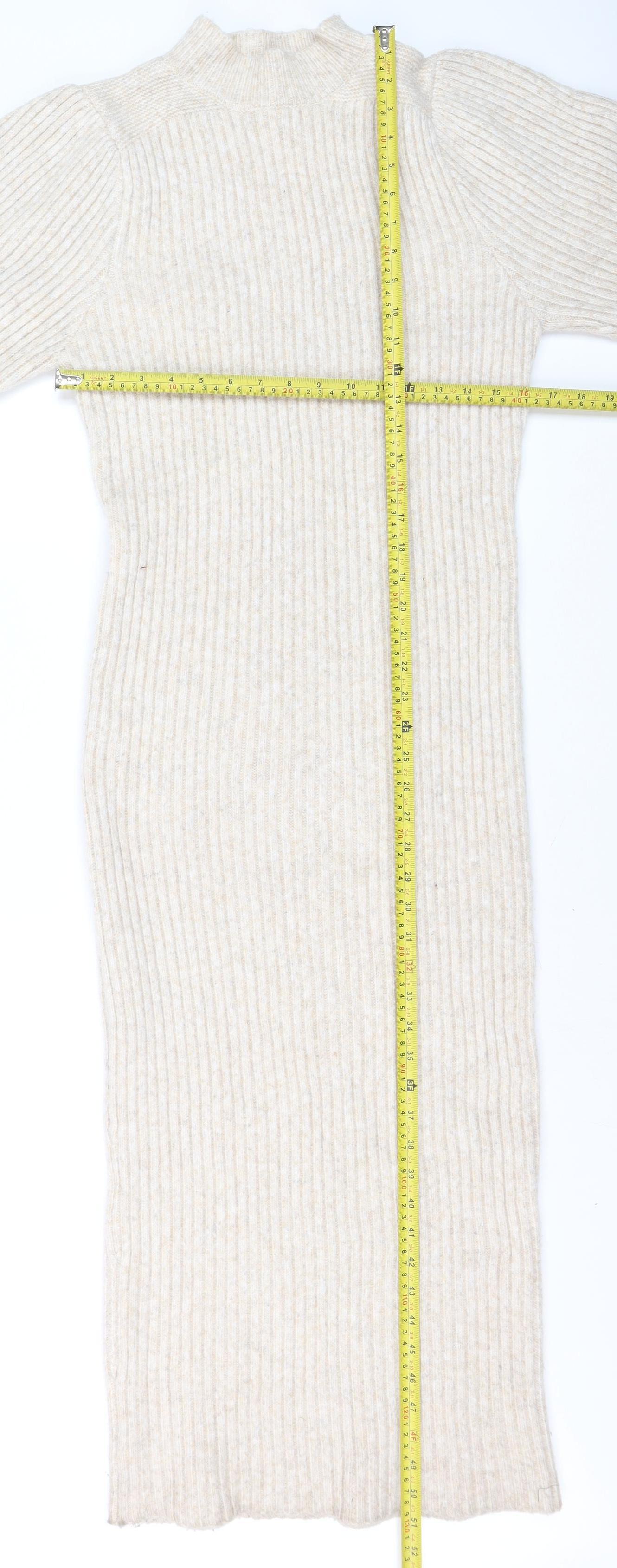 River Island Women Beige Knit Bodycon Midi Dress Size 14
