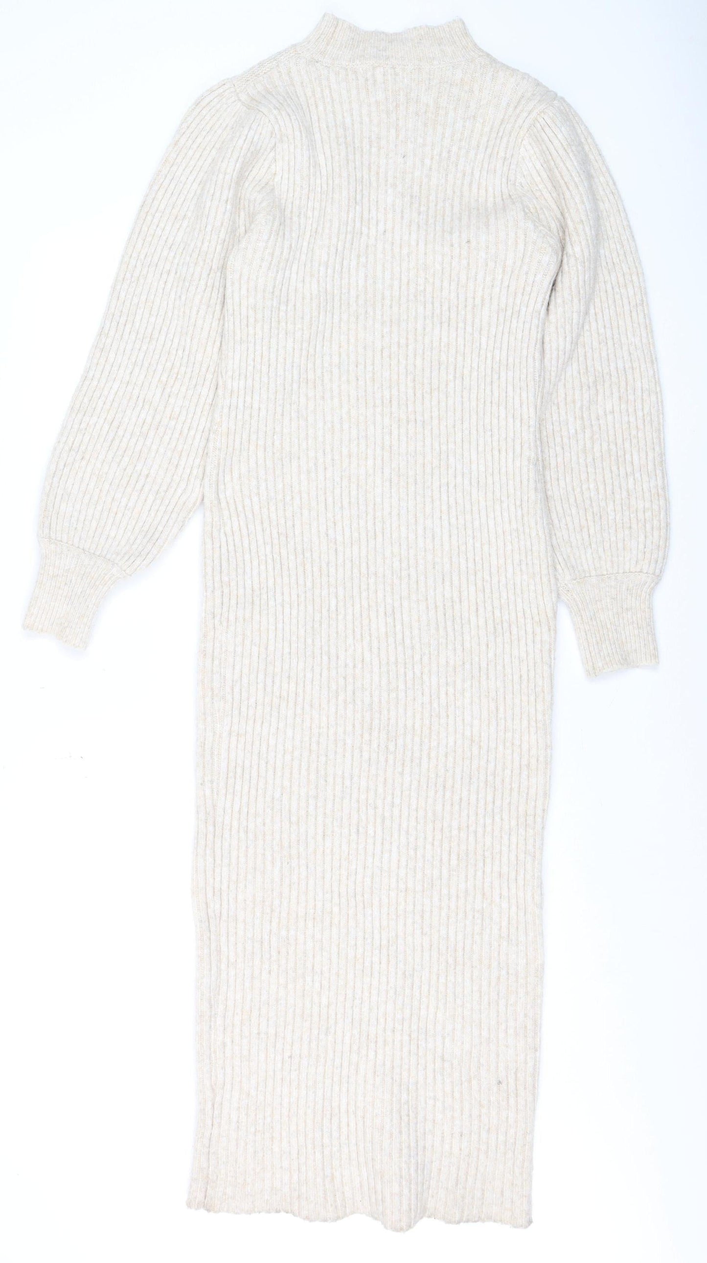River Island Women Beige Knit Bodycon Midi Dress Size 14