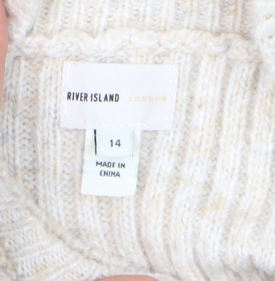 River Island Women Beige Knit Bodycon Midi Dress Size 14
