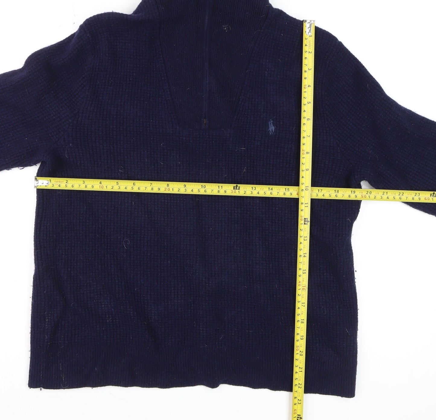 Polo Ralph Lauren Men's Blue Wool Cotton 1/2 Zip Jumper L
