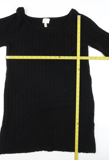 H&M Women’s Black Ribbed Boat Neck Pullover Jumper Size 12