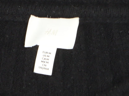 H&M Women’s Black Ribbed Boat Neck Pullover Jumper Size 12