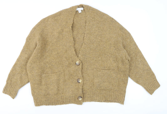 Topshop Women Beige Chunky Knit V-Neck Cardigan Size S