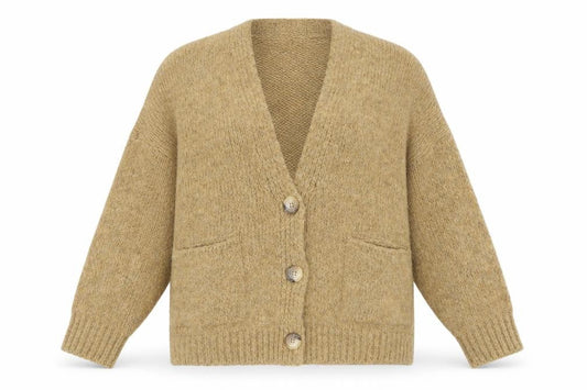 Topshop Women Beige Chunky Knit V-Neck Cardigan Size S