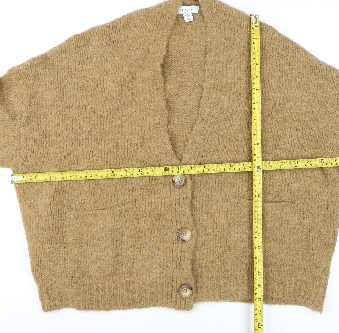 Topshop Women Beige Chunky Knit V-Neck Cardigan Size S