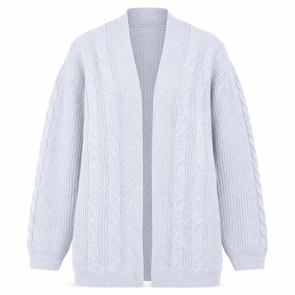 Threadbare Women's Grey 2XL Cable-Knit Open Front Cardigan