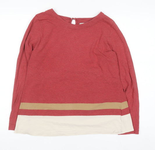 Cortefiel Women Red Colourblock Long Sleeve Cotton T-Shirt Size L