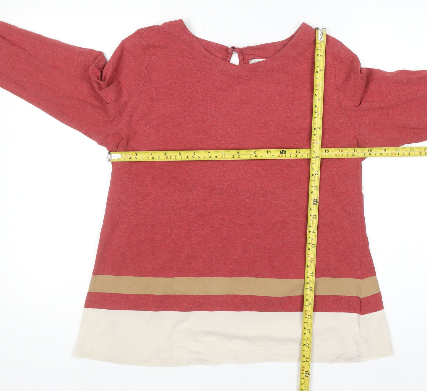 Cortefiel Women Red Colourblock Long Sleeve Cotton T-Shirt Size L