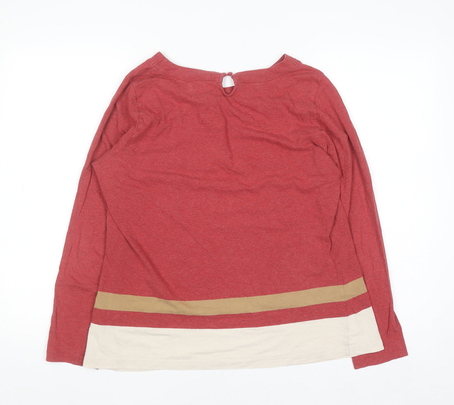 Cortefiel Women Red Colourblock Long Sleeve Cotton T-Shirt Size L