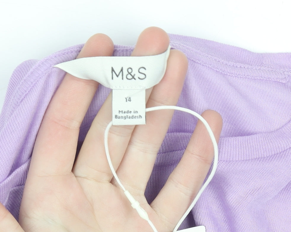 Marks and Spencer Women’s Purple Long Sleeve Ruched Jersey T-Shirt Size 14