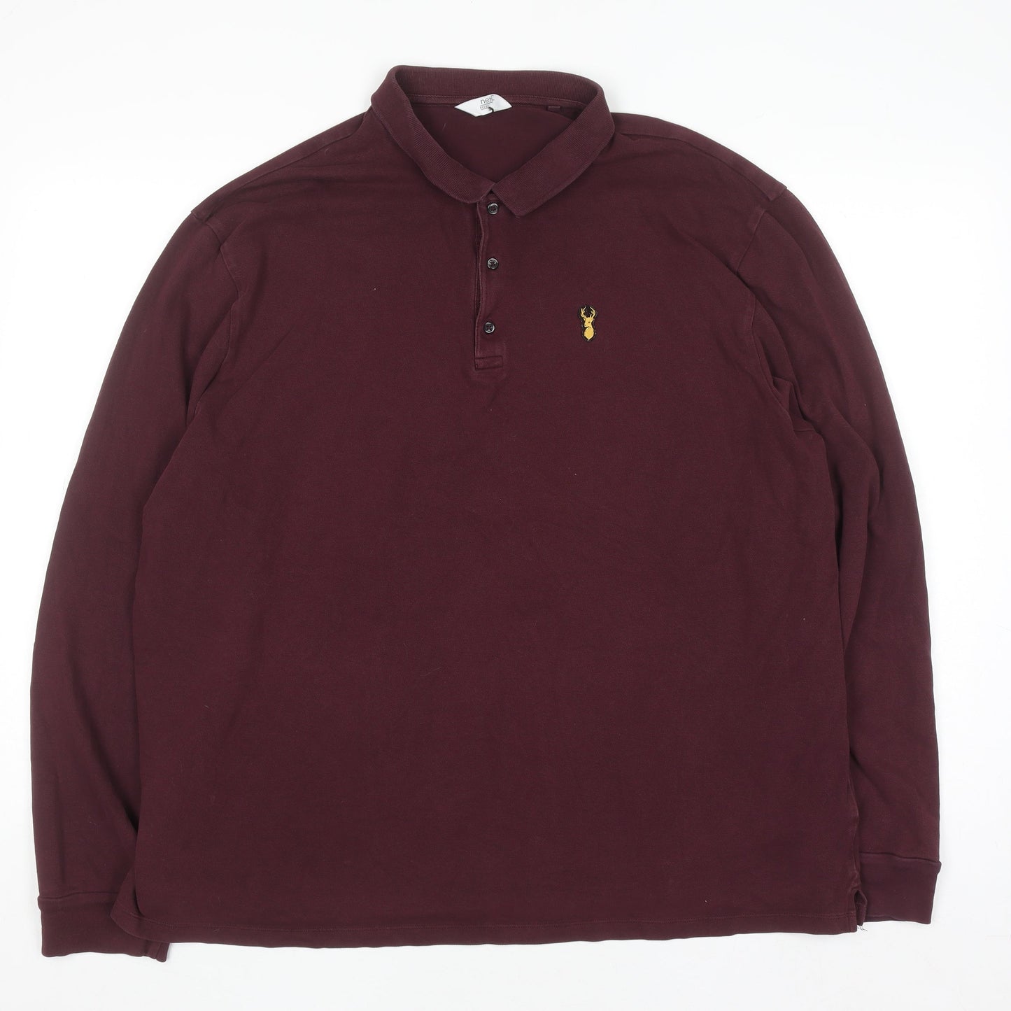 Next Men's Brown Long Sleeve 3XL Regular Fit Polo Shirt