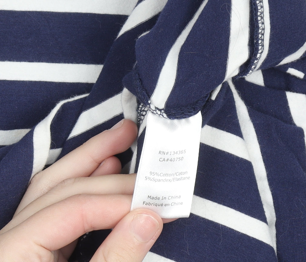 Marla Wynne Women Blue Striped T-Shirt Dress L 3/4 Sleeve Casual