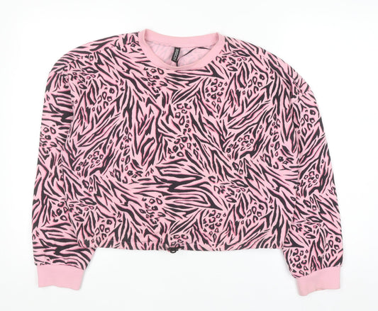 H&M Divided Womens Pink Animal Print Pullover Sweatshirt Size S