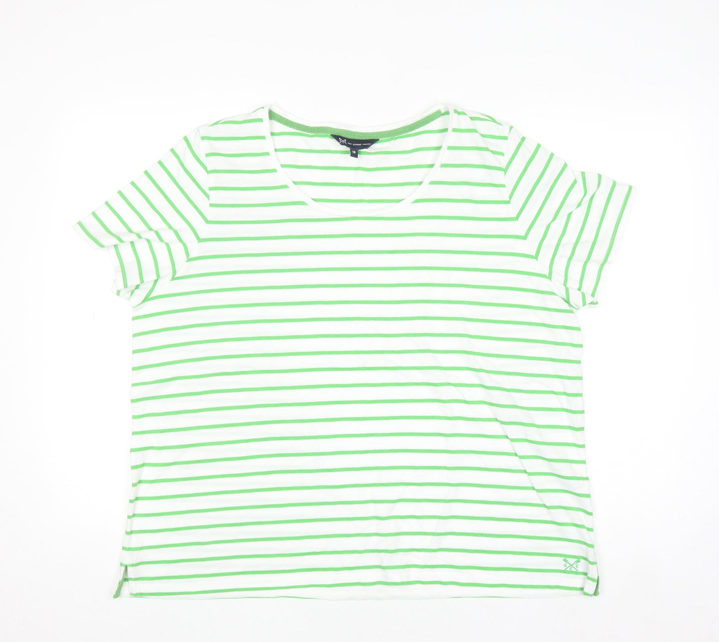 Crew Clothing Company Women's White Green Striped Cotton T-Shirt Size 18