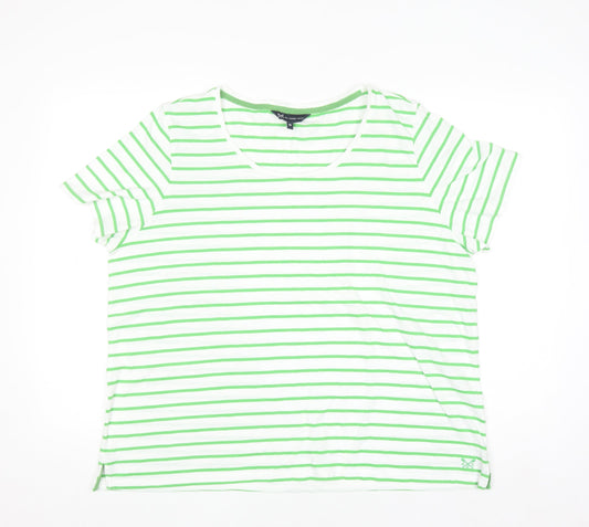 Crew Clothing Company Women's White Green Striped Cotton T-Shirt Size 18