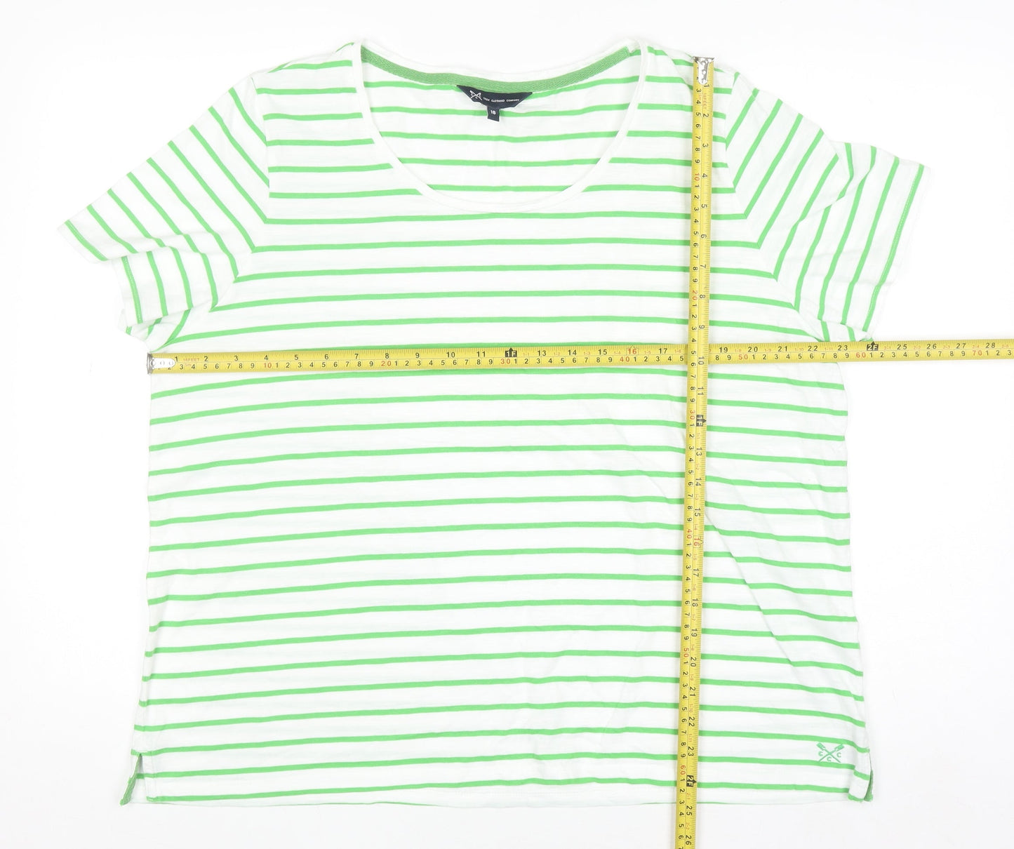 Crew Clothing Company Women's White Green Striped Cotton T-Shirt Size 18