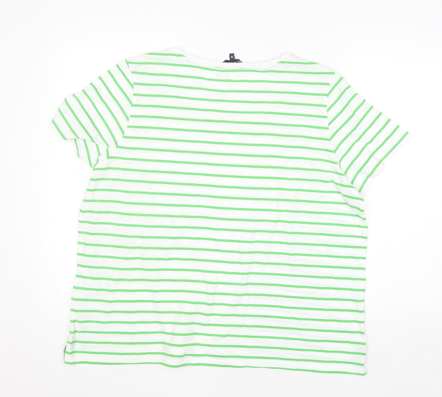 Crew Clothing Company Women's White Green Striped Cotton T-Shirt Size 18