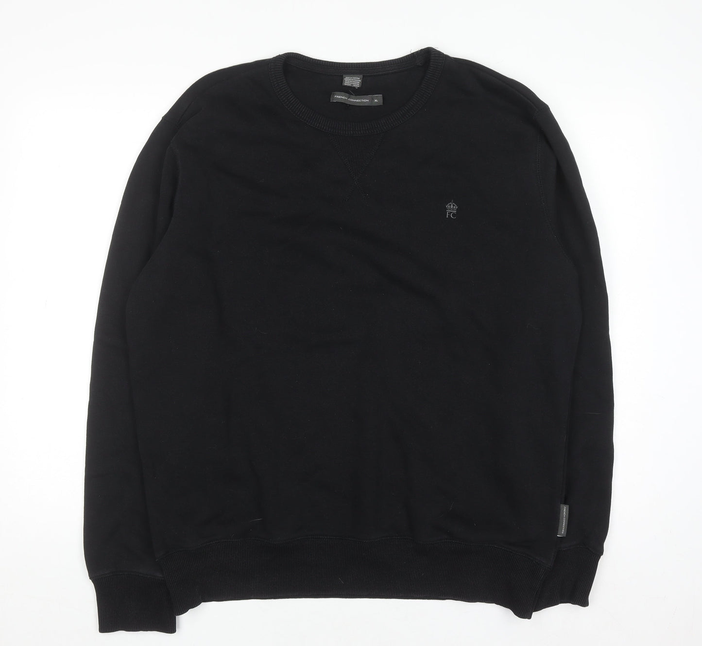 French Connection Men's Black XL Crew Neck Pullover Sweatshirt