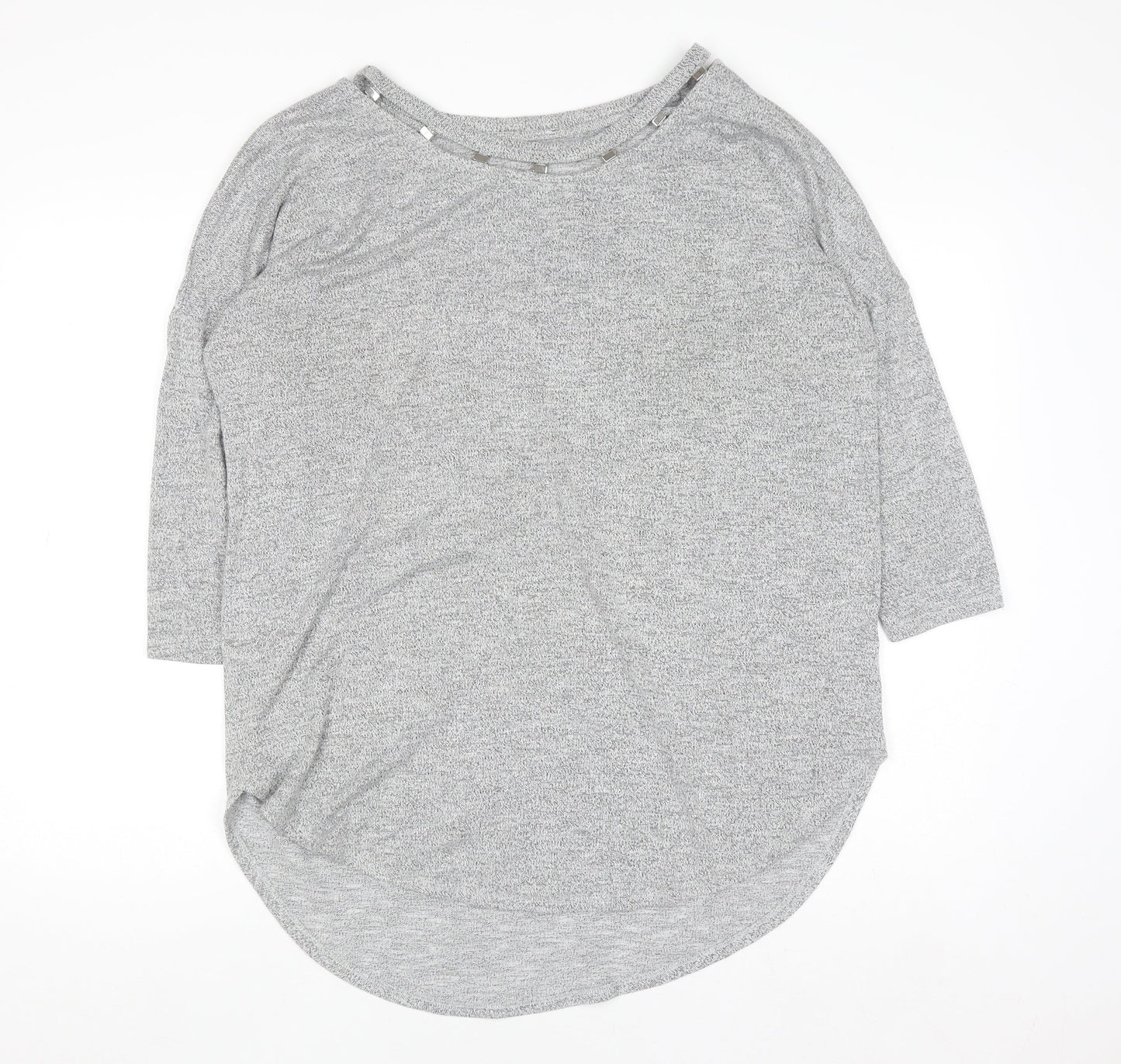 Matalan Women's Grey Beaded Boat Neck 3/4 Sleeve Jersey Top Size L