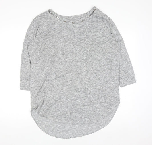 Matalan Women's Grey Beaded Boat Neck 3/4 Sleeve Jersey Top Size L