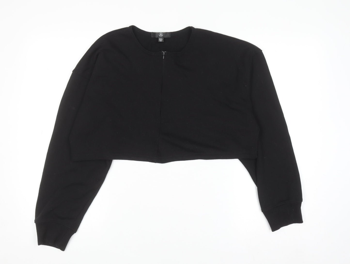 Missguided Women’s Black Cropped Long Sleeve Zip Jersey Top Size 10
