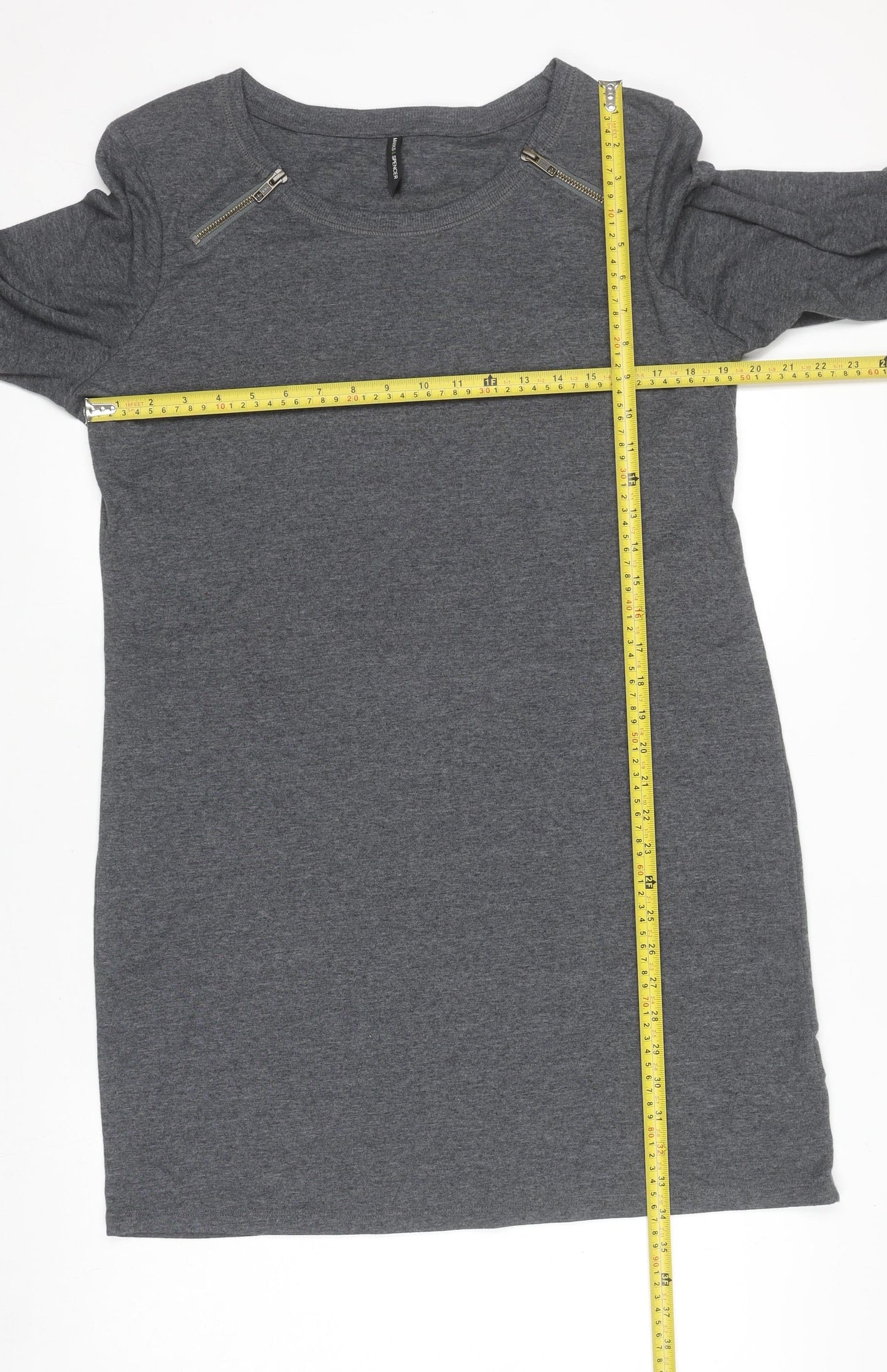 Marks and Spencer Women Grey Size 18 Shift Jersey Zip Detail Dress
