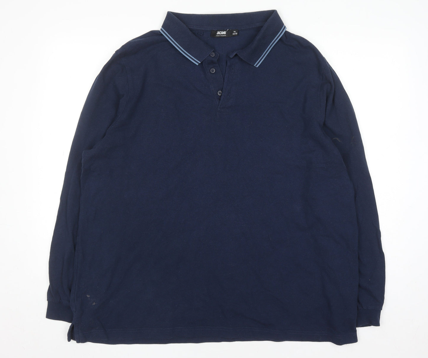 Jacamo Men's Blue Long Sleeve Polo Shirt Big 1X Regular Fit