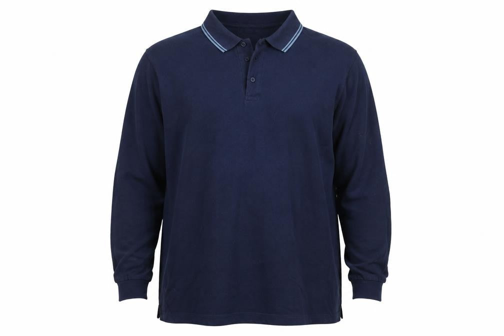 Jacamo Men's Blue Long Sleeve Polo Shirt Big 1X Regular Fit