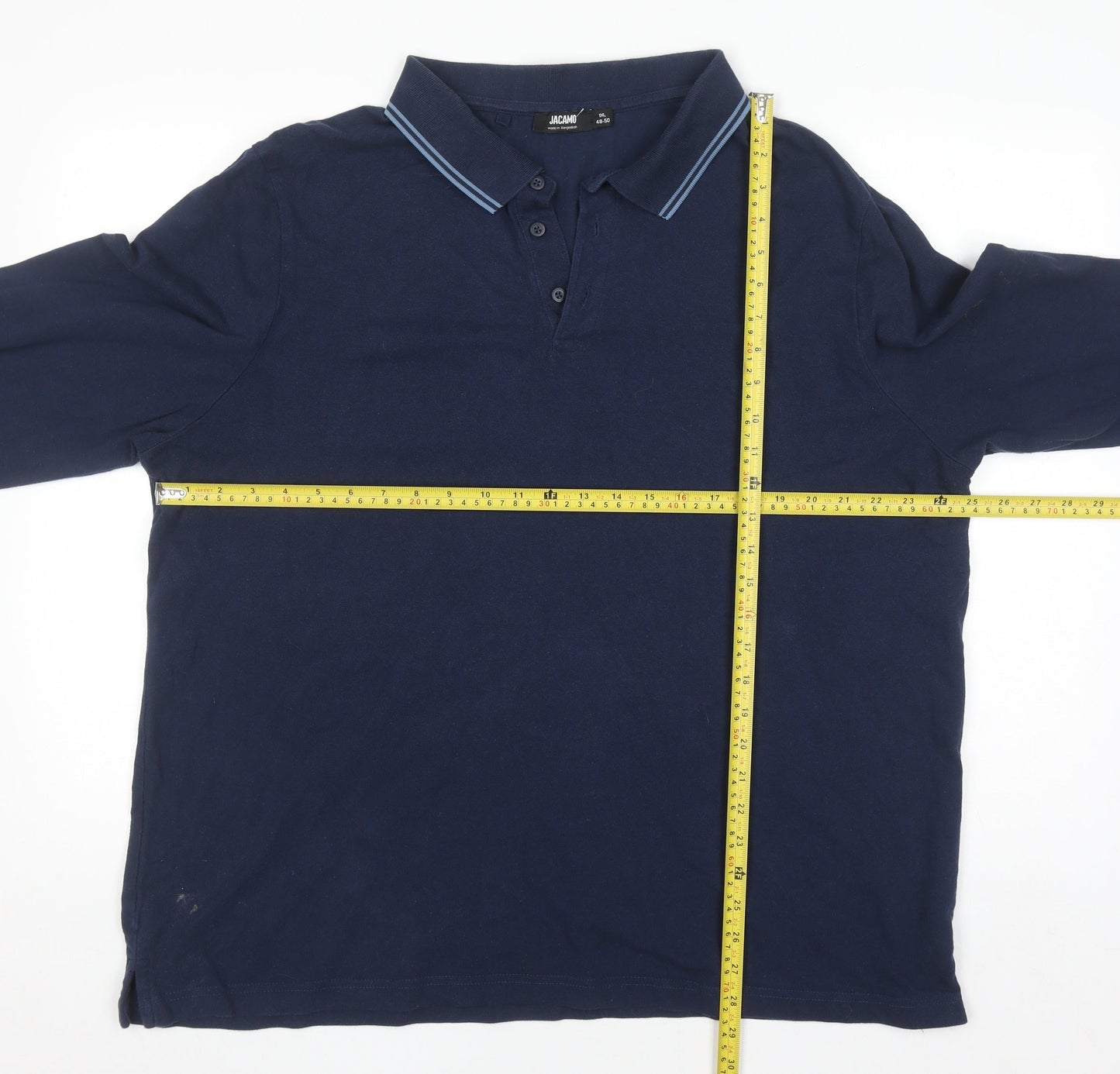 Jacamo Men's Blue Long Sleeve Polo Shirt Big 1X Regular Fit