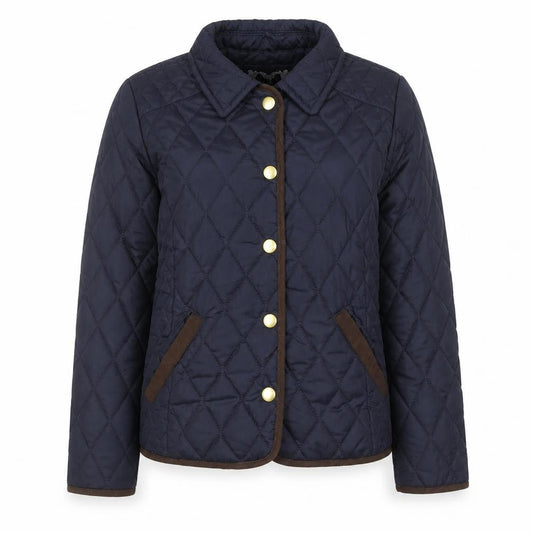 Front view of YD girls’ blue quilted jacket 11-12 years padded mid-length coat