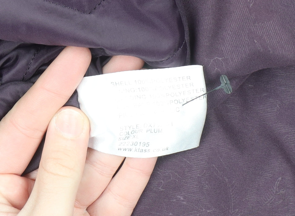 Klass Womens Purple Long Overcoat XL Polyester Lined Jacket