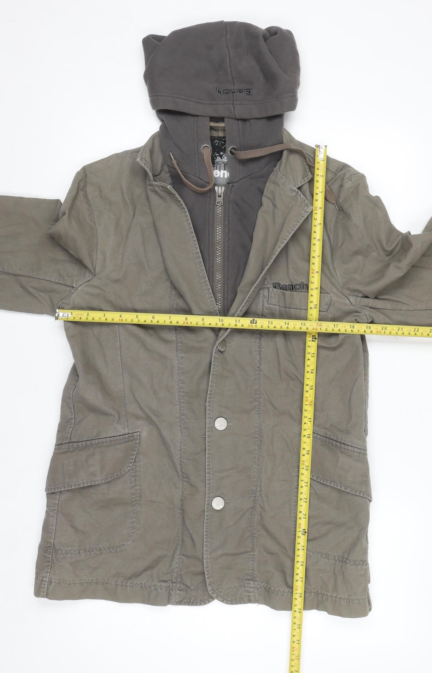 Bench Women Khaki Hooded Blazer Jacket Medium Cotton Casual