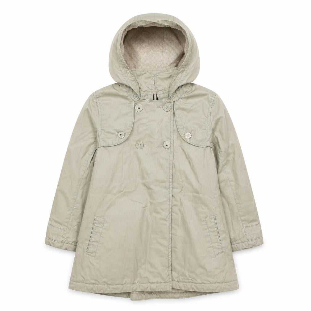 DPAM Girls Beige Hooded Trench Coat 10 Years Double-Breasted Waterproof