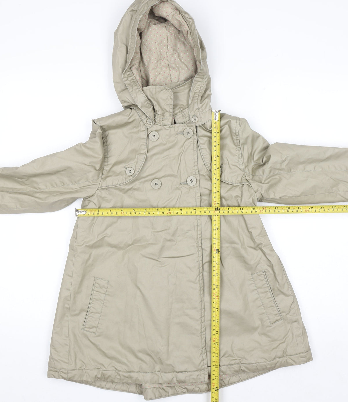 DPAM Girls Beige Hooded Trench Coat 10 Years Double-Breasted Waterproof