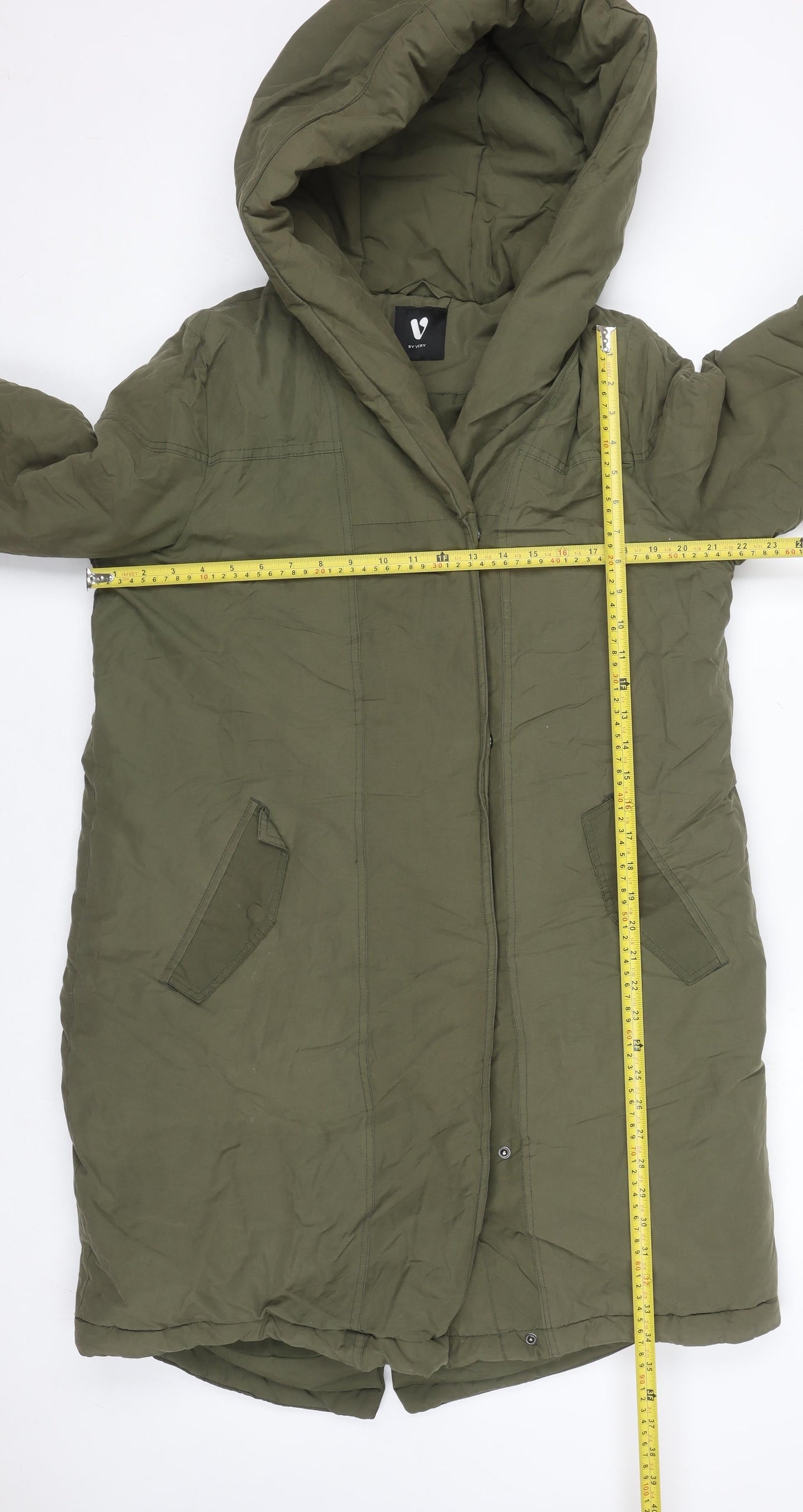 Very Women's Green Hooded Long Puffer Coat Size 12