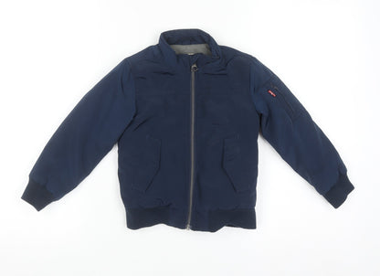 Additional front view of Levi's boys’ blue bomber jacket, size 4, years lined polyester zip-up