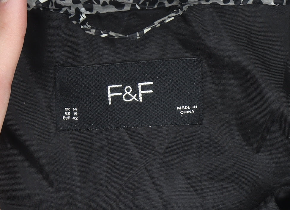 F&F Women Grey Animal Print Hooded Puffer Jacket Size 14