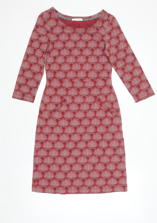White Stuff Women's Red Geometric Cotton Shift Dress Size 8