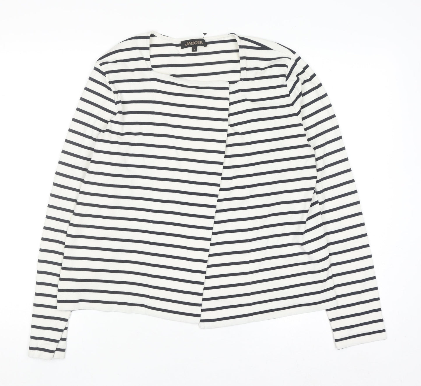 Jaeger Women’s White Striped Cotton Cardigan L Long Sleeve