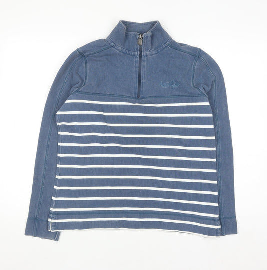 Weird Fish Women Blue Striped 1/4 Zip Pullover Sweatshirt Size 10