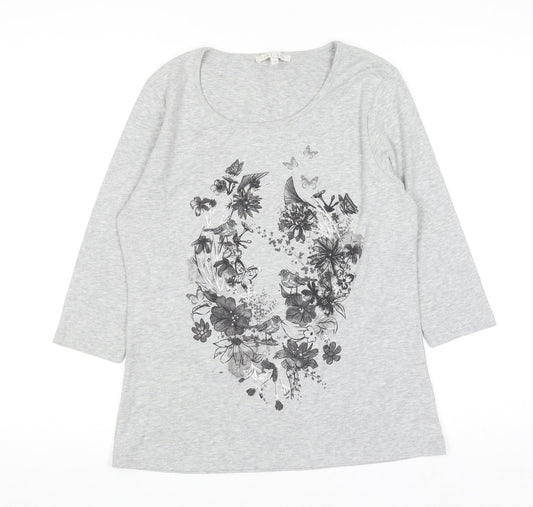 Lakeland Women's Grey Floral 3/4 Sleeve Scoop Neck T-Shirt Size 12