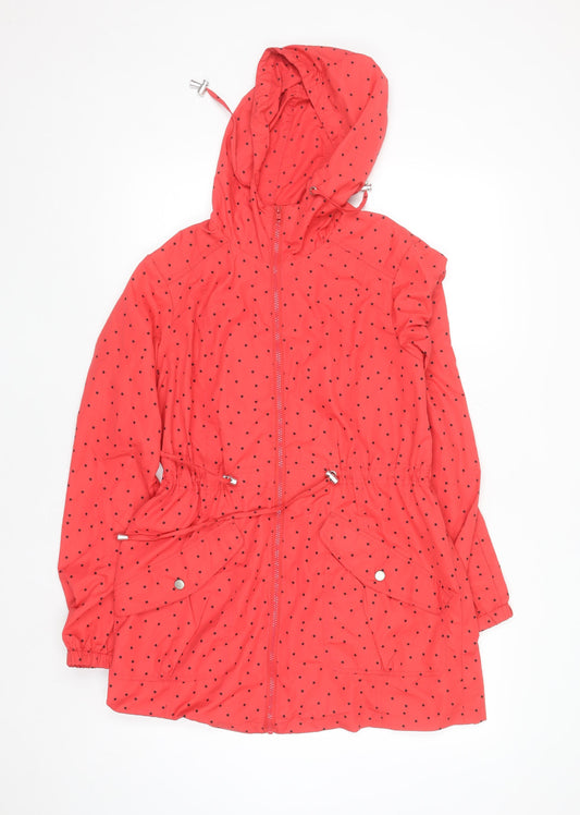 Papaya Weekend Womens Red Polka Dot Hooded Anorak Jacket Size 10