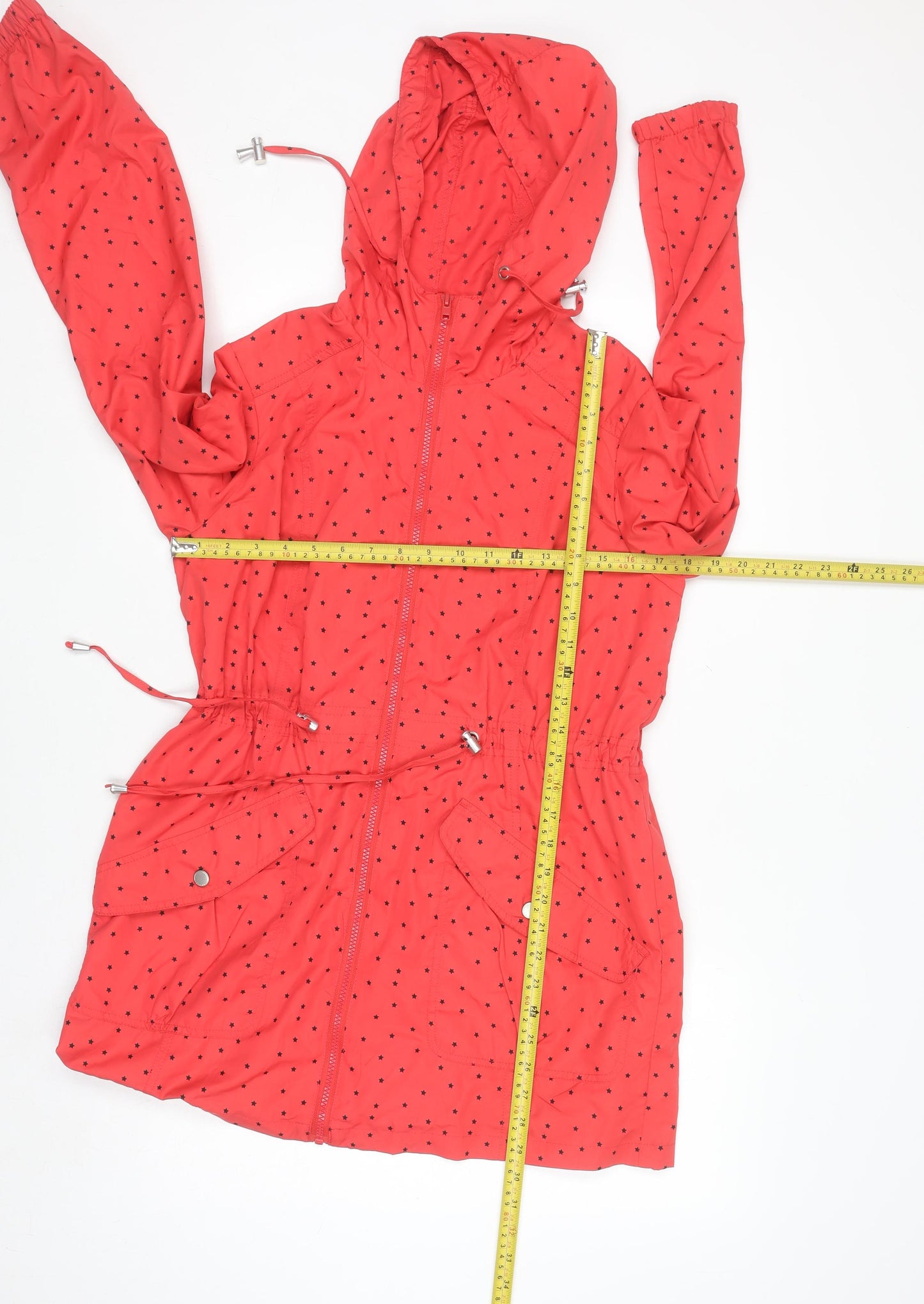 Papaya Weekend Womens Red Polka Dot Hooded Anorak Jacket Size 10