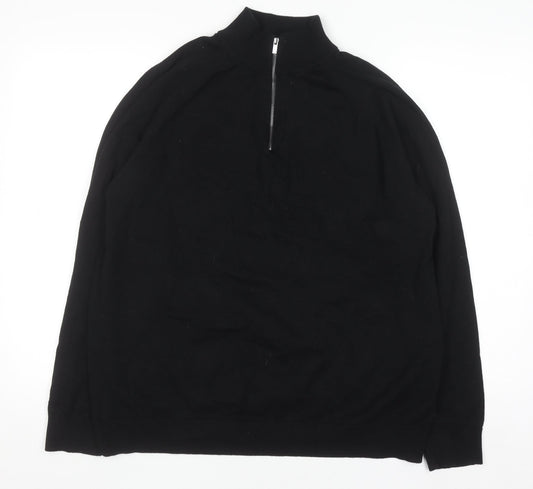 Marks and Spencer Men’s Black XL 1/2 Zip Cotton Jumper Regular Fit