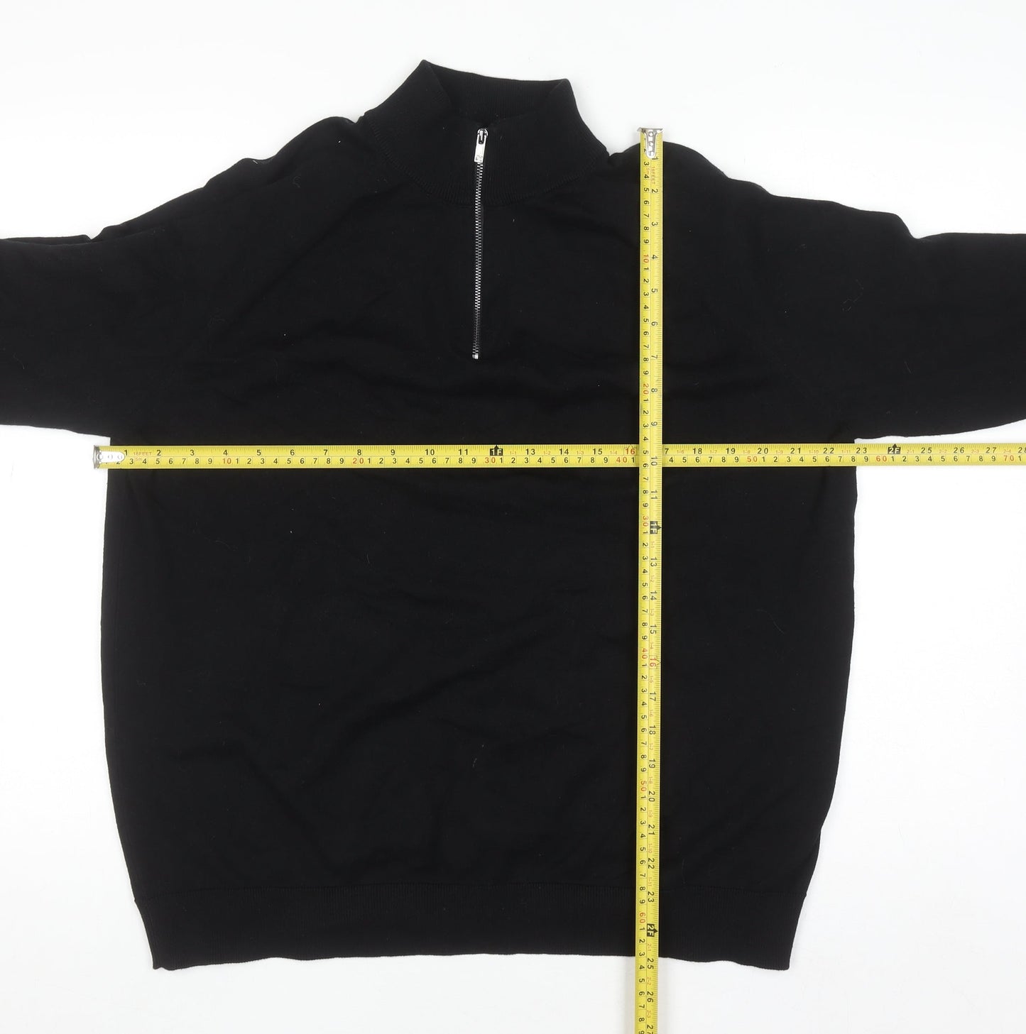 Marks and Spencer Men’s Black XL 1/2 Zip Cotton Jumper Regular Fit
