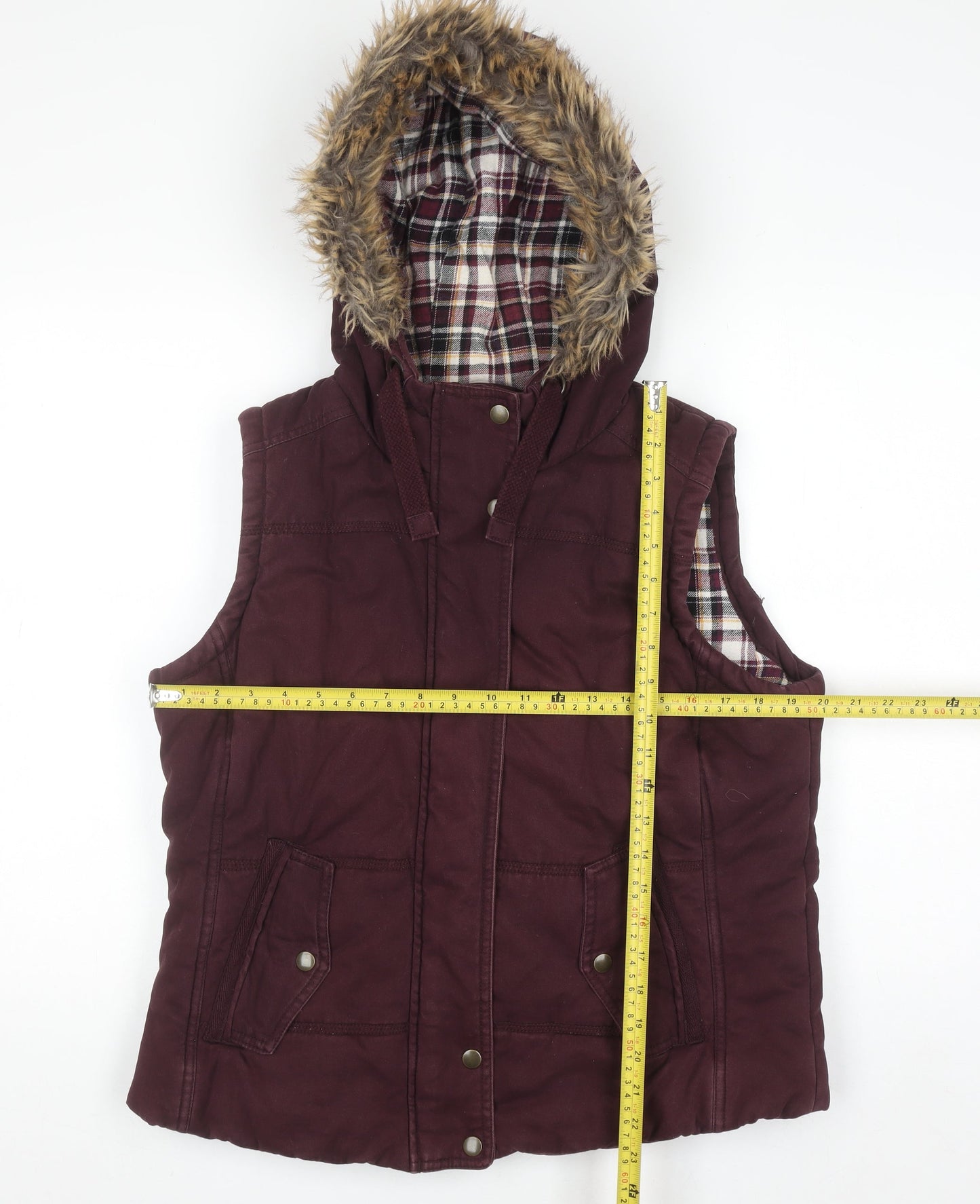 Marks and Spencer Women Brown Faux Fur Hooded Puffer Waistcoat Size 14