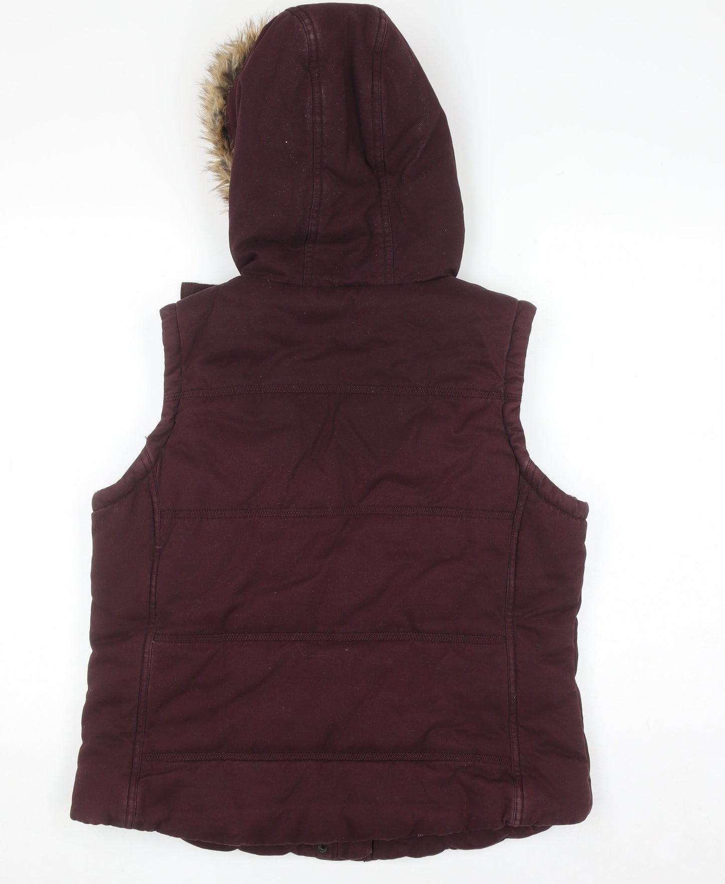 Marks and Spencer Women Brown Faux Fur Hooded Puffer Waistcoat Size 14